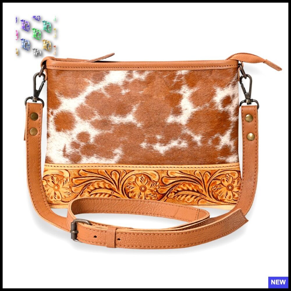 Tooled Leather Crossbody Bag Cowgirl Western Chic Adjustable Strap Minimal
